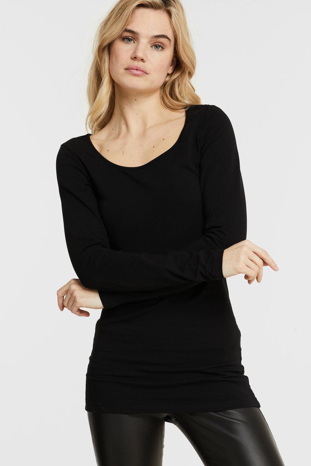 VERO MODA longsleeve VMMAXI van katoen zwart
