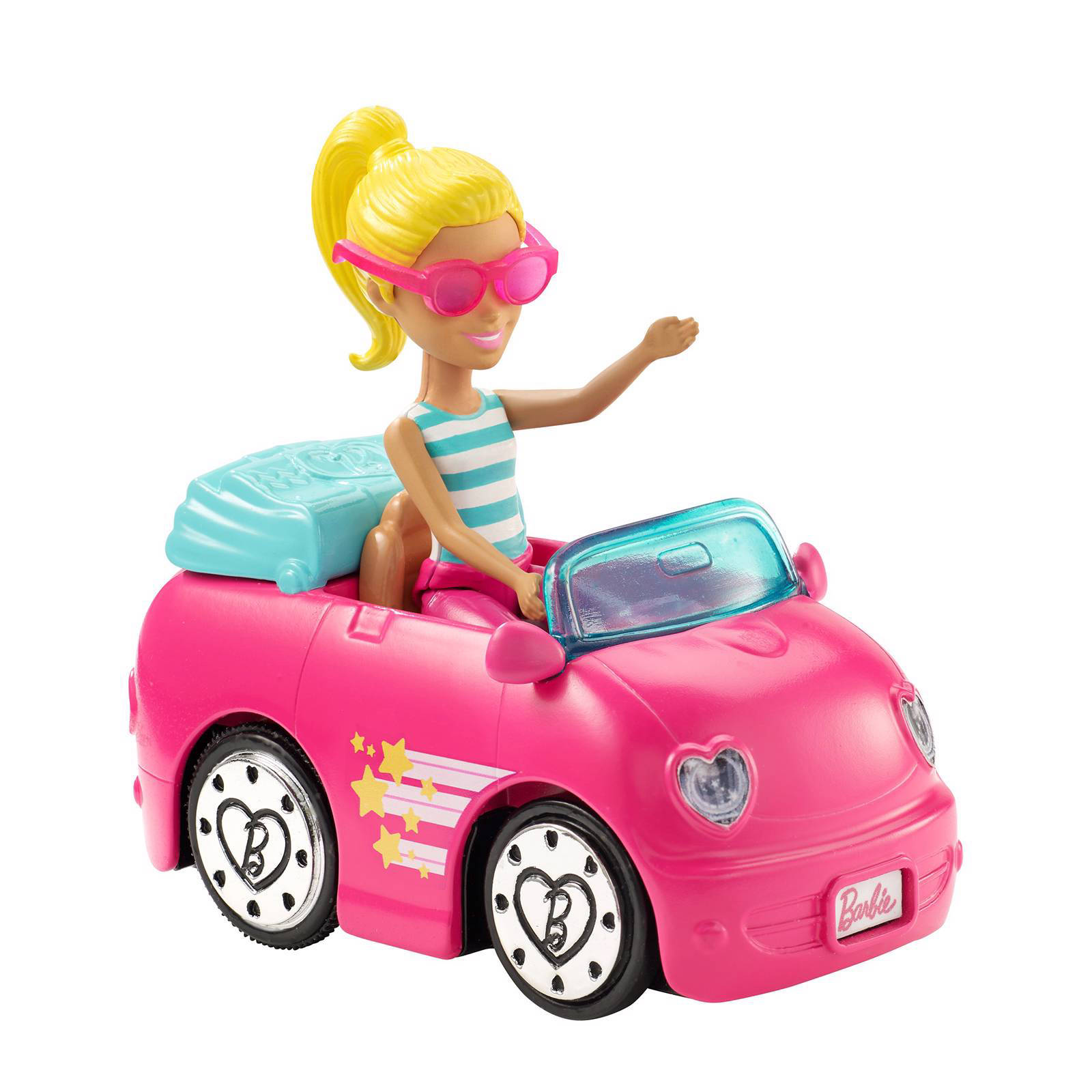 barbie on the go mini roze auto + pop - blond | wehkamp