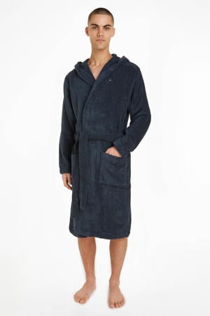 badstof badjas met capuchon donkerblauw
