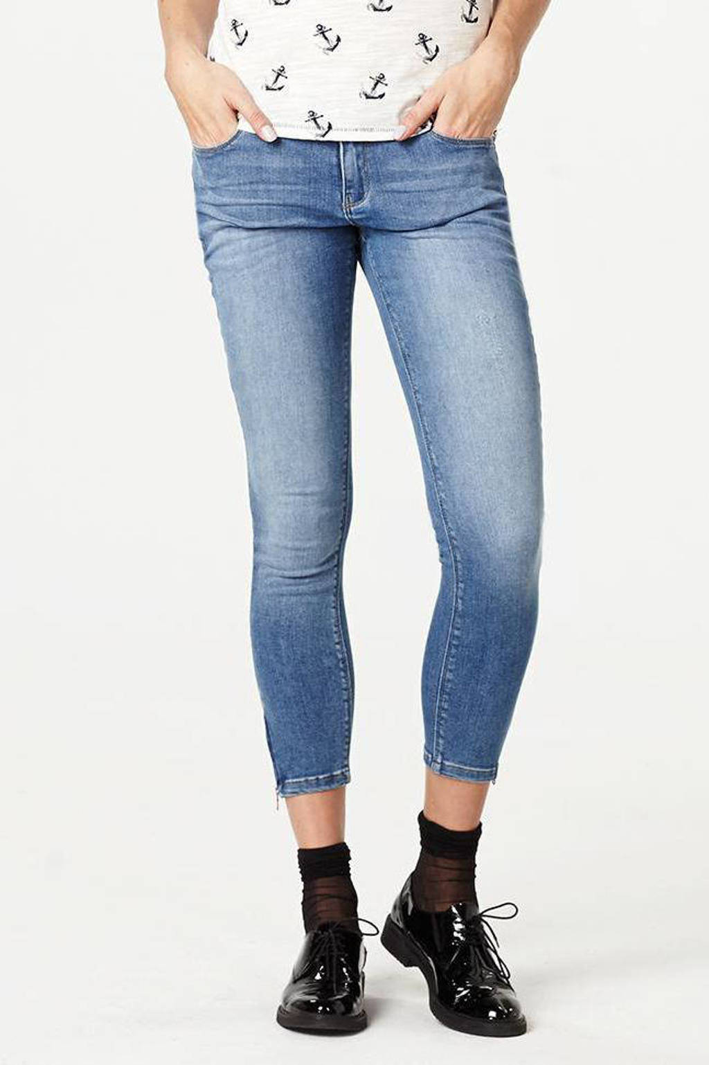 Blauwe dames Cars Koblenka cropped super skinny jeans van denim met regular waist en rits- en knoopsluiting