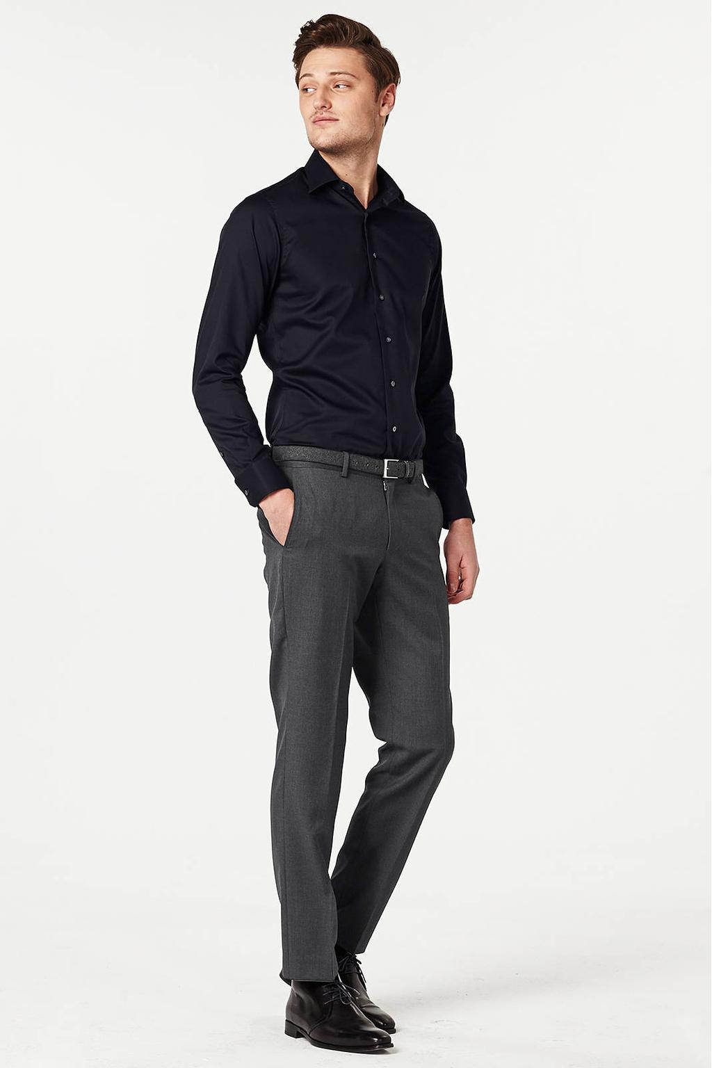 Michaelis slim fit strijkvrij twill overhemd zwart