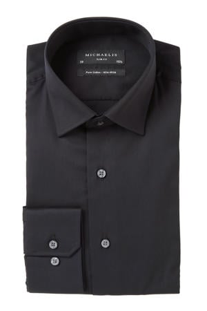 slim fit strijkvrij twill overhemd zwart