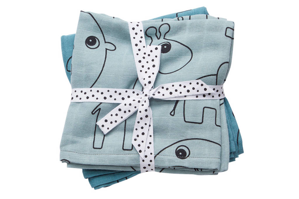 Done by Deer Contour Swaddle hydrofiel 120x120 cm (2 stuks) blauw, Blauw
