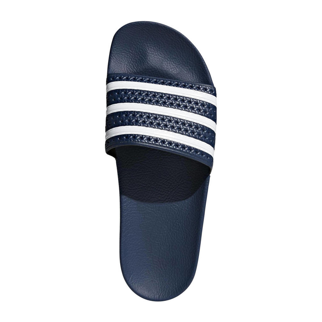 Donkerblauwe unisex adidas Originals Adilette badslippers van pu