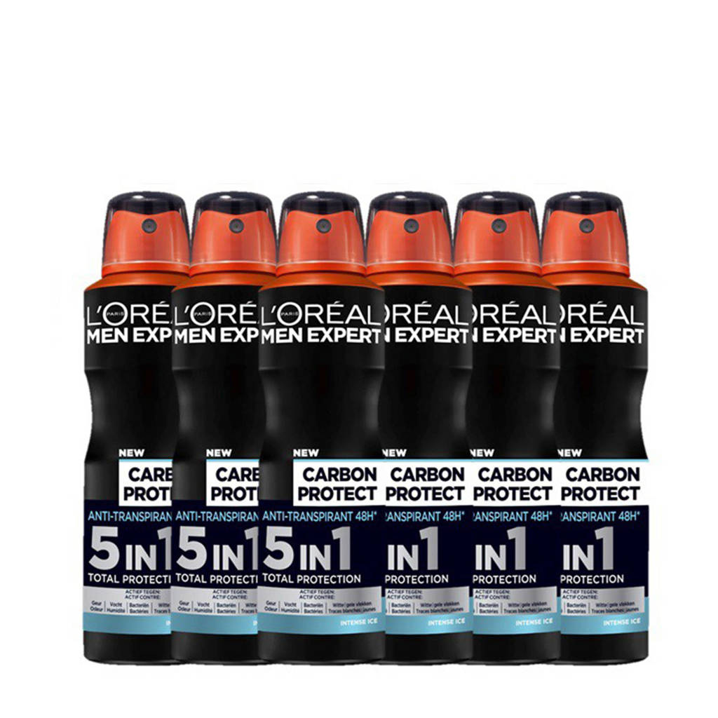 L'Oréal Paris Men Expert Carbon Protect deodorant spray - 6 x 150 ml - voordeelverpakking