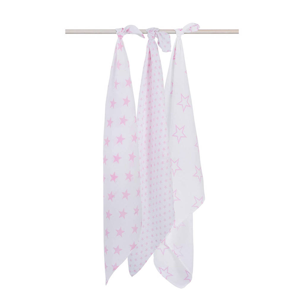 Jollein little star hydrofiel multidoek 115x115 cm roze (3 stuks), Roze