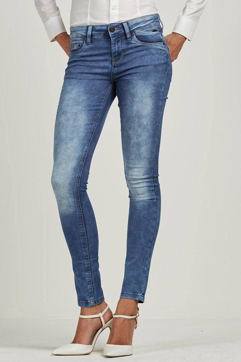Blauwe dames Cars skinny fit jeans van denim met regular waist en rits- en knoopsluiting