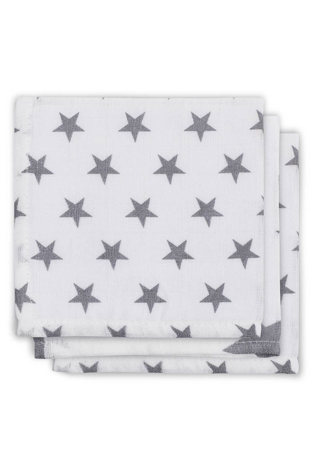 Jollein Little star hydrofiele monddoekjes 31x31 cm (3 stuks) antraciet, Antraciet/wit