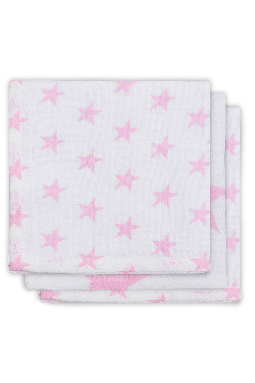 Jollein Little star hydrofiele monddoekjes 31x31 cm (3 stuks) roze, Roze/wit