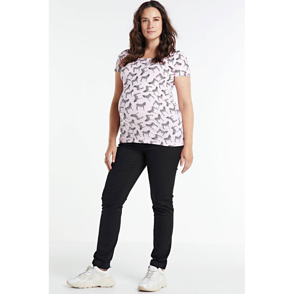 Zwarte dames LOVE2WAIT plus size skinny zwangerschapsjeans van stretchdenim met regular waist, elastische tailleband en effen