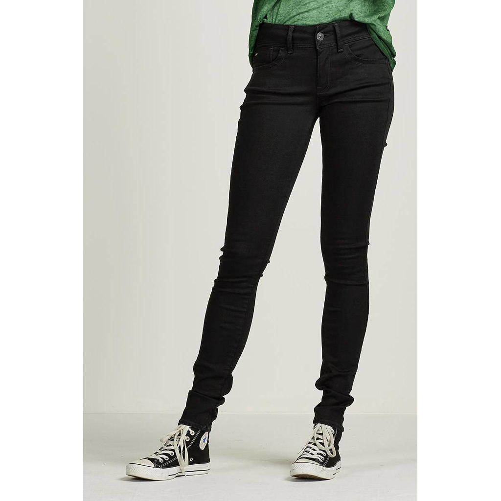 Zwarte dames G-Star RAW Lynn Mid Super Skinny jeans rinsed van duurzaam stretchdenim met regular waist en rits- en knoopsluiting
