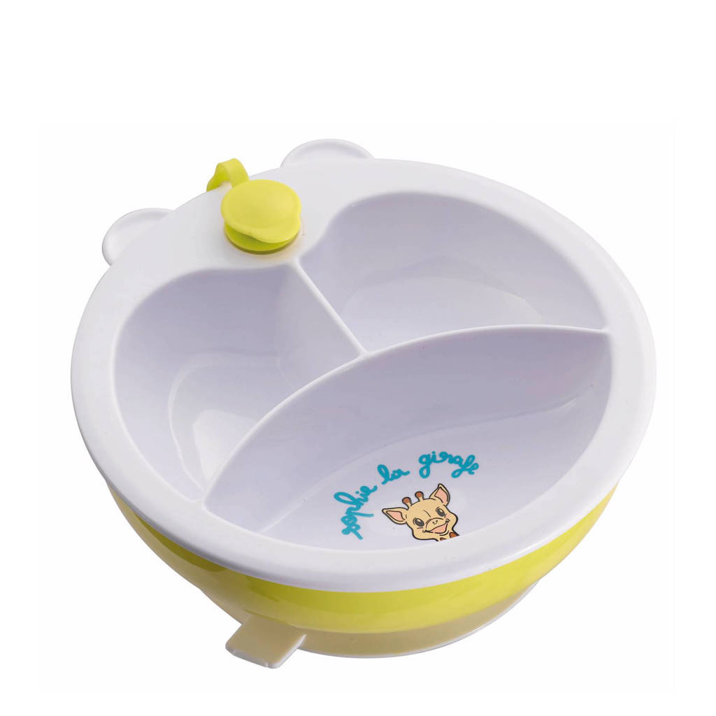 Sophie de Giraf warmhoudbord met zuignap, Geel, wit, Warmwaterbord