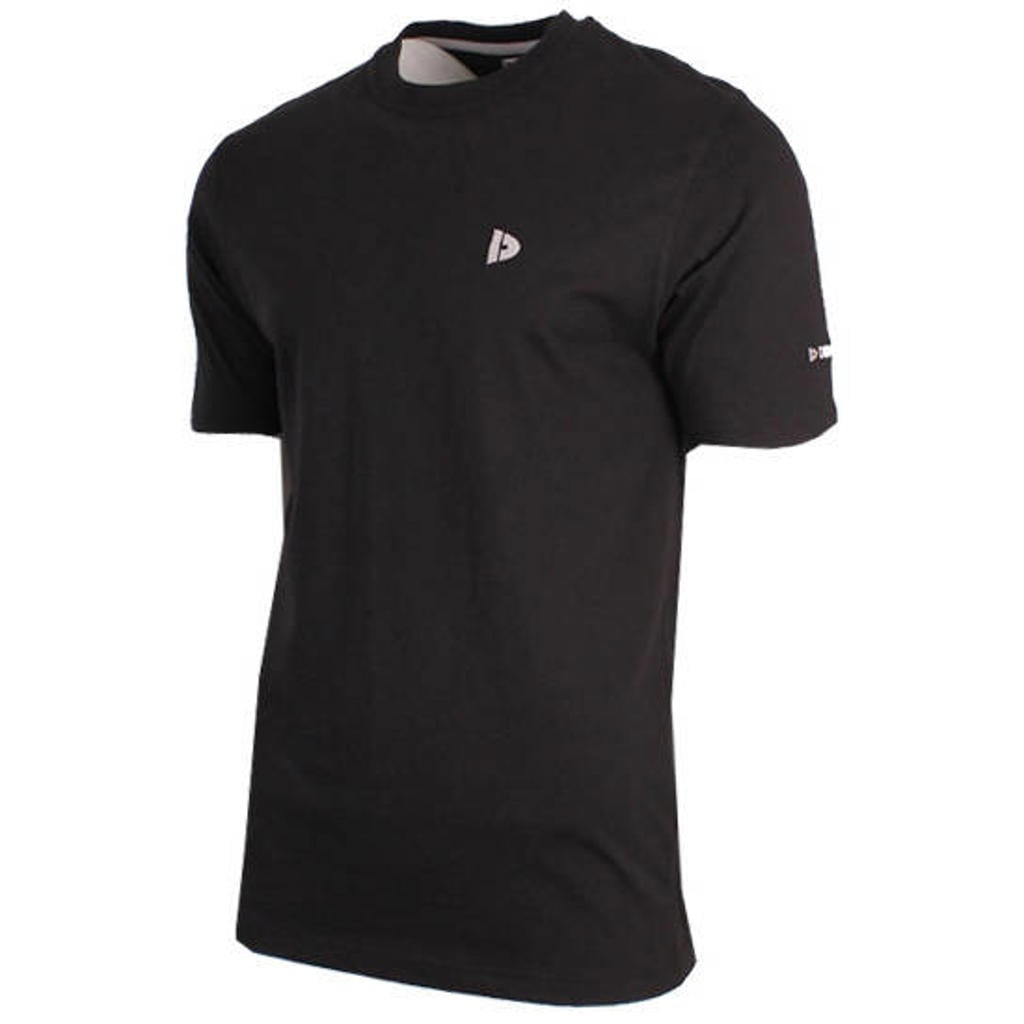 Zwarte heren Donnay sportshirt Vince van katoen met logo dessin, korte mouwen en ronde hals