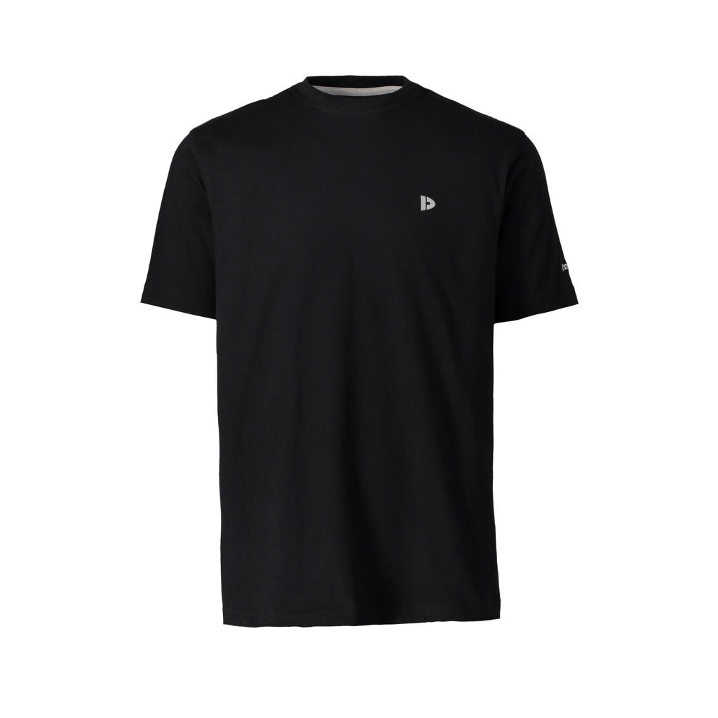 Zwarte heren Donnay sportshirt van katoen met logo dessin, korte mouwen en ronde hals