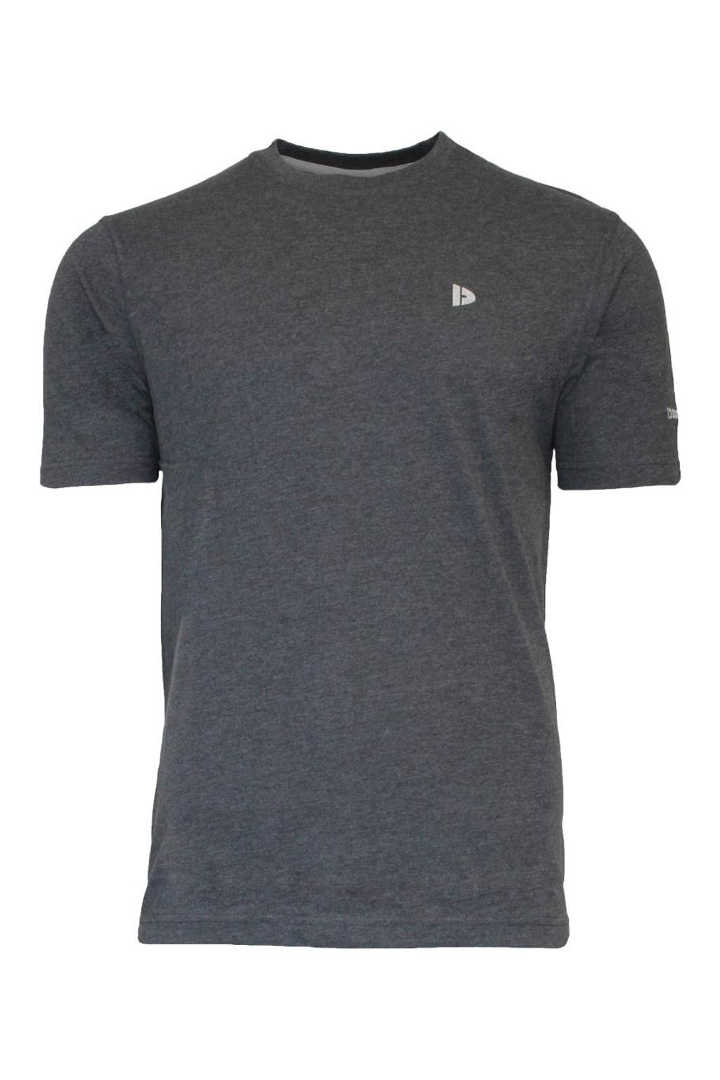 Antraciete heren Donnay sportshirt Vince gemeleerd van katoen met logo dessin, korte mouwen en ronde hals