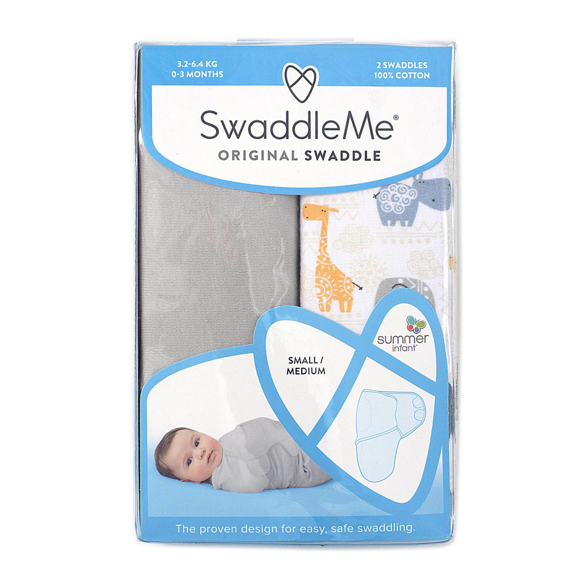 SwaddleMe inbakerdoek small grijs/multi (2 stuks) wehkamp