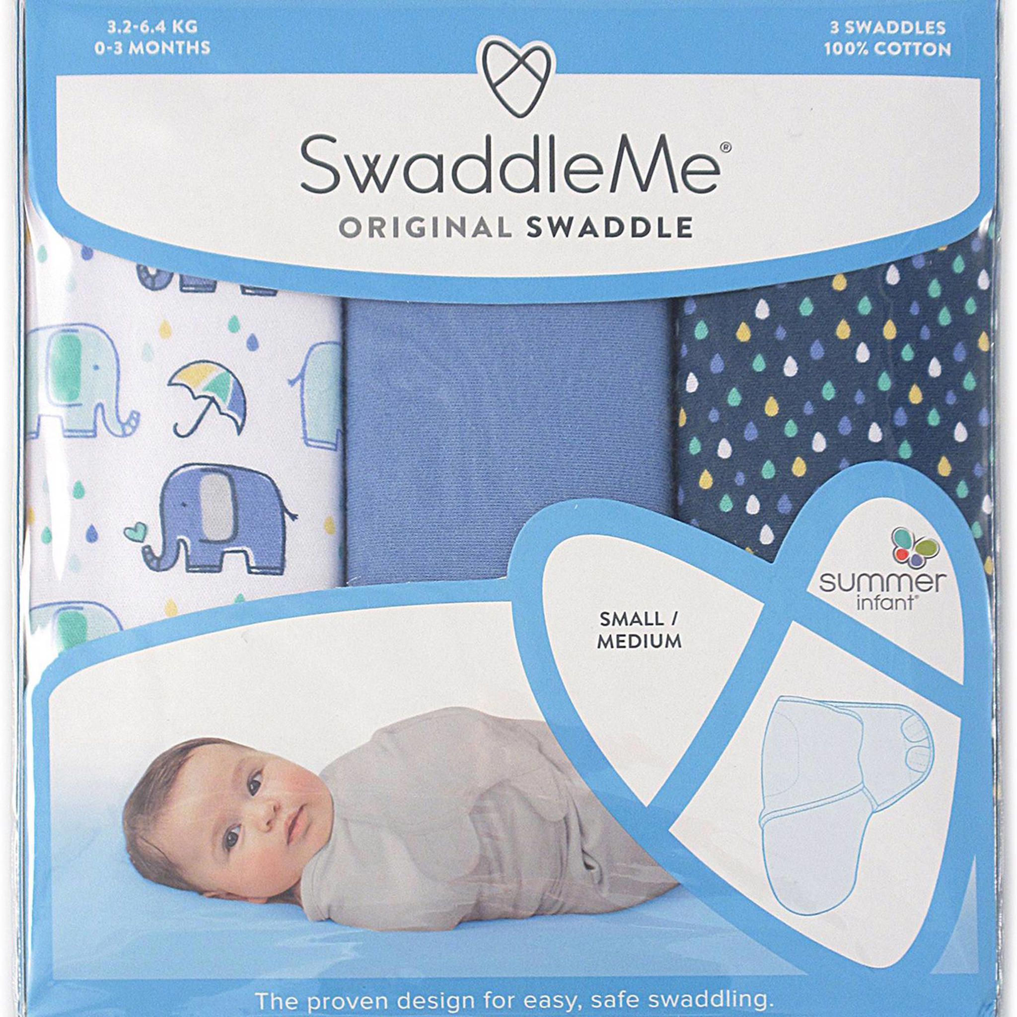 SwaddleMe inbakerdoek small blauw/wit (3 stuks) wehkamp