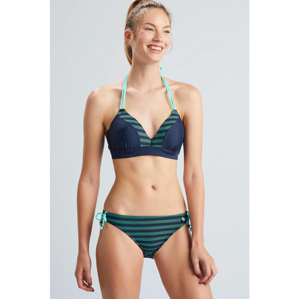 Beachlife gestreept strik bikinibroekje donkerblauw/groen