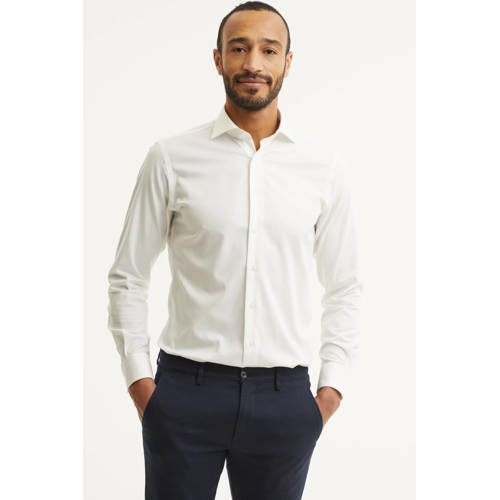 Michaelis slim fit oxford strijkvrij overhemd wit afbeelding