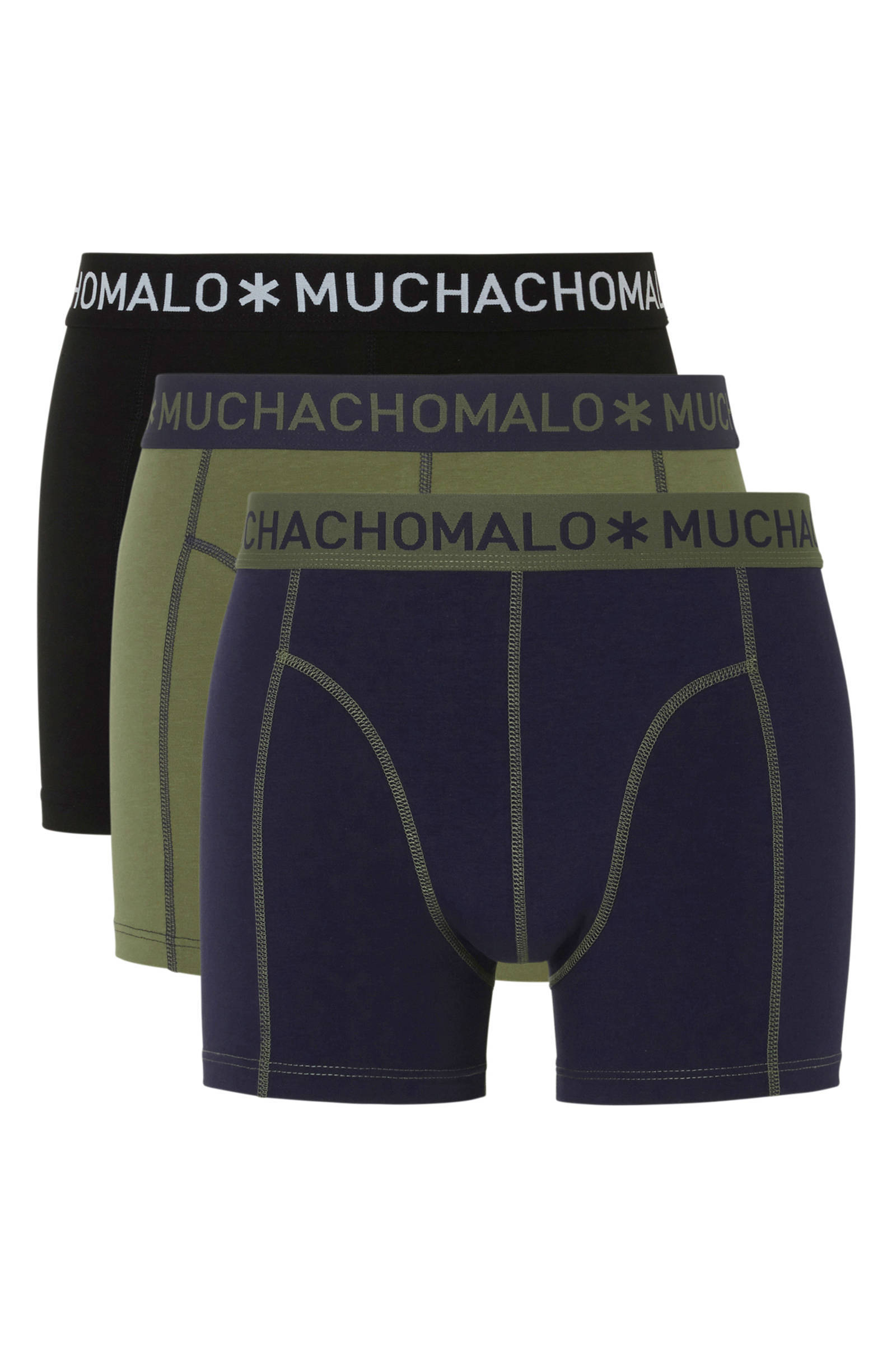 Muchachomalo Boxershorts 3 pack solide 186 , Groen, Heren online kopen