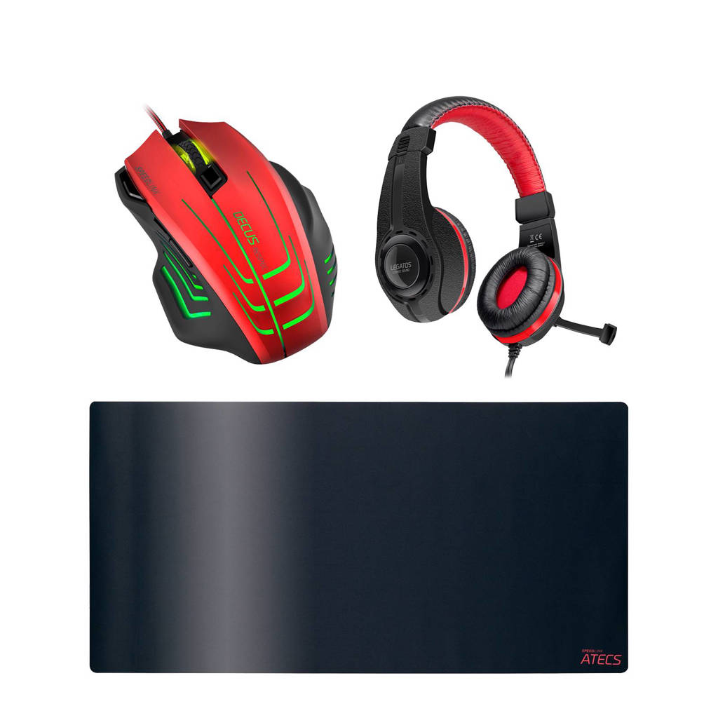 Speedlink gaming muis met gratis muismat en headset, Zwart/rood