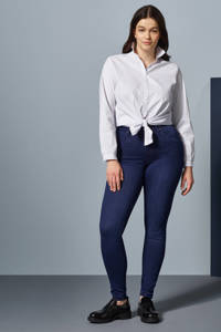 Donkerblauwe dames Zizzi high waist super slim jeans Amy van stretchdenim met skinny fit