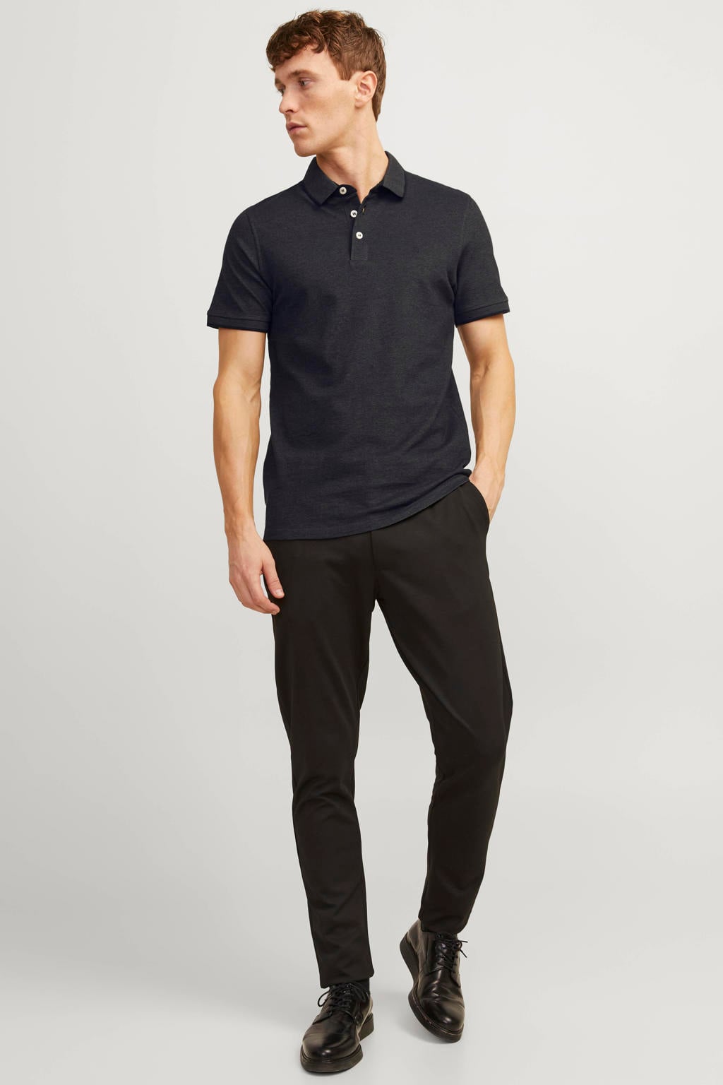 JACK & JONES ESSENTIALS slim fit polo JJEPAULOS antraciet