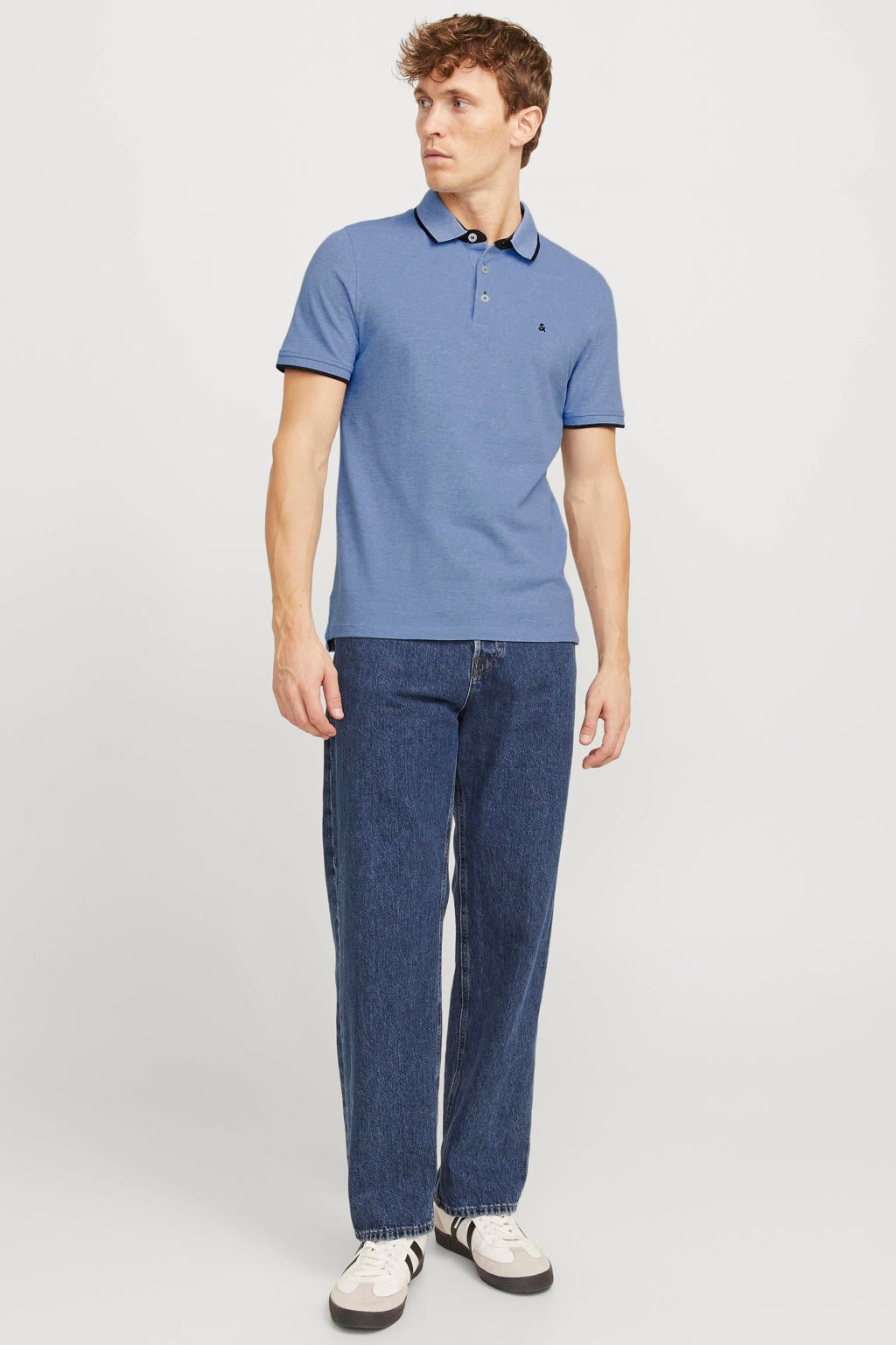 JACK & JONES ESSENTIALS slim fit polo JJEPAULOS lichtblauw