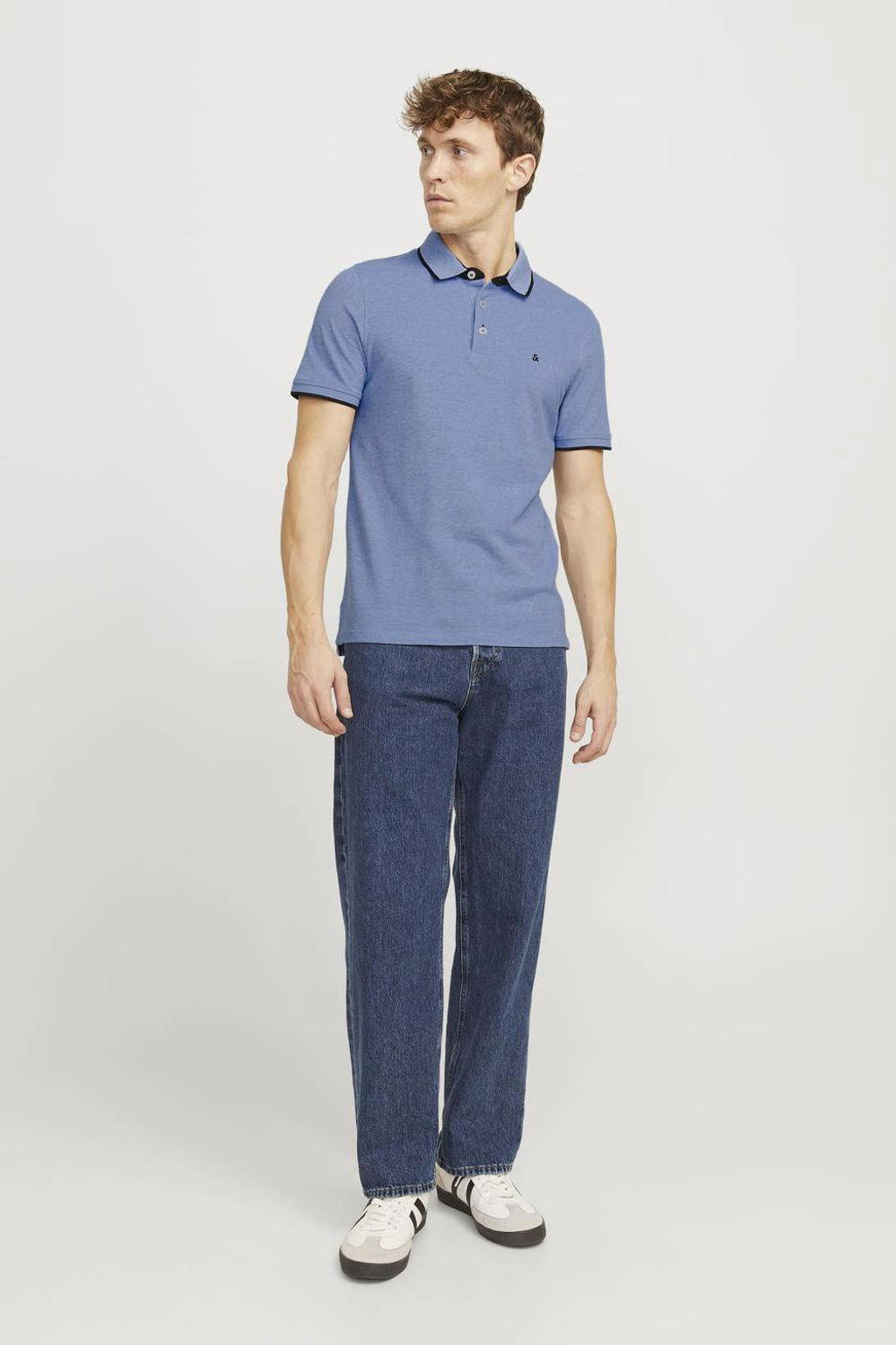 JACK & JONES ESSENTIALS slim fit polo JJEPAULOS lichtblauw