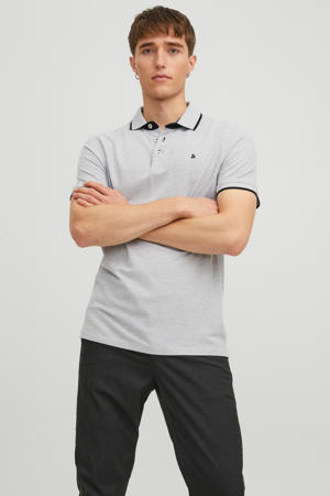 slim fit polo JJEPAULOS lichtgrijs