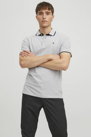slim fit polo JJEPAULOS lichtgrijs