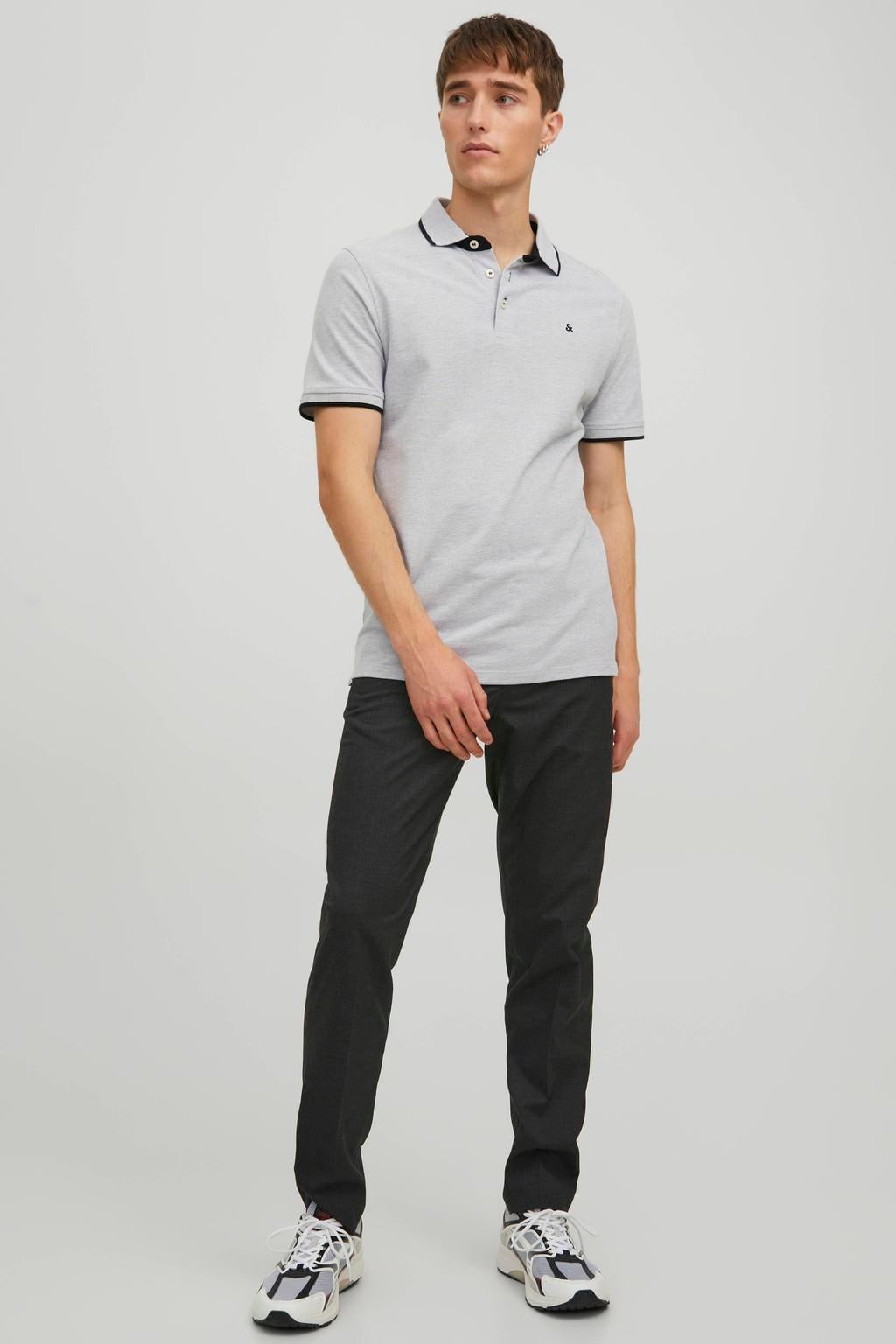 JACK & JONES ESSENTIALS slim fit polo JJEPAULOS lichtgrijs