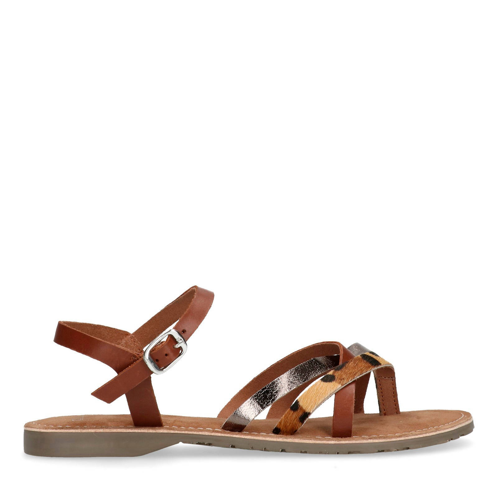 Manfield leren sandalen met luipaardprint | wehkamp