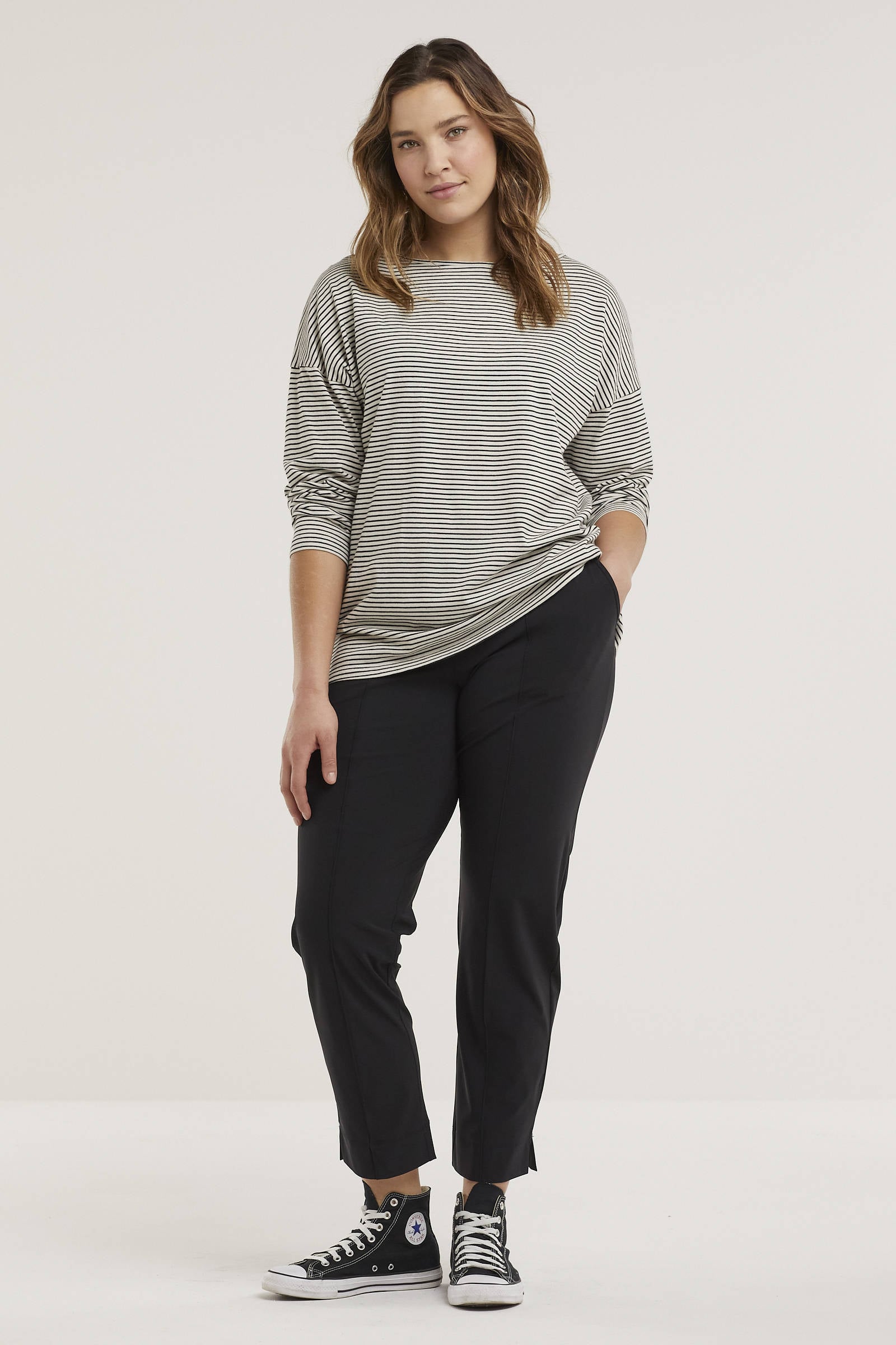 Plus Basics straight fit broek van travelstof zwart | wehkamp