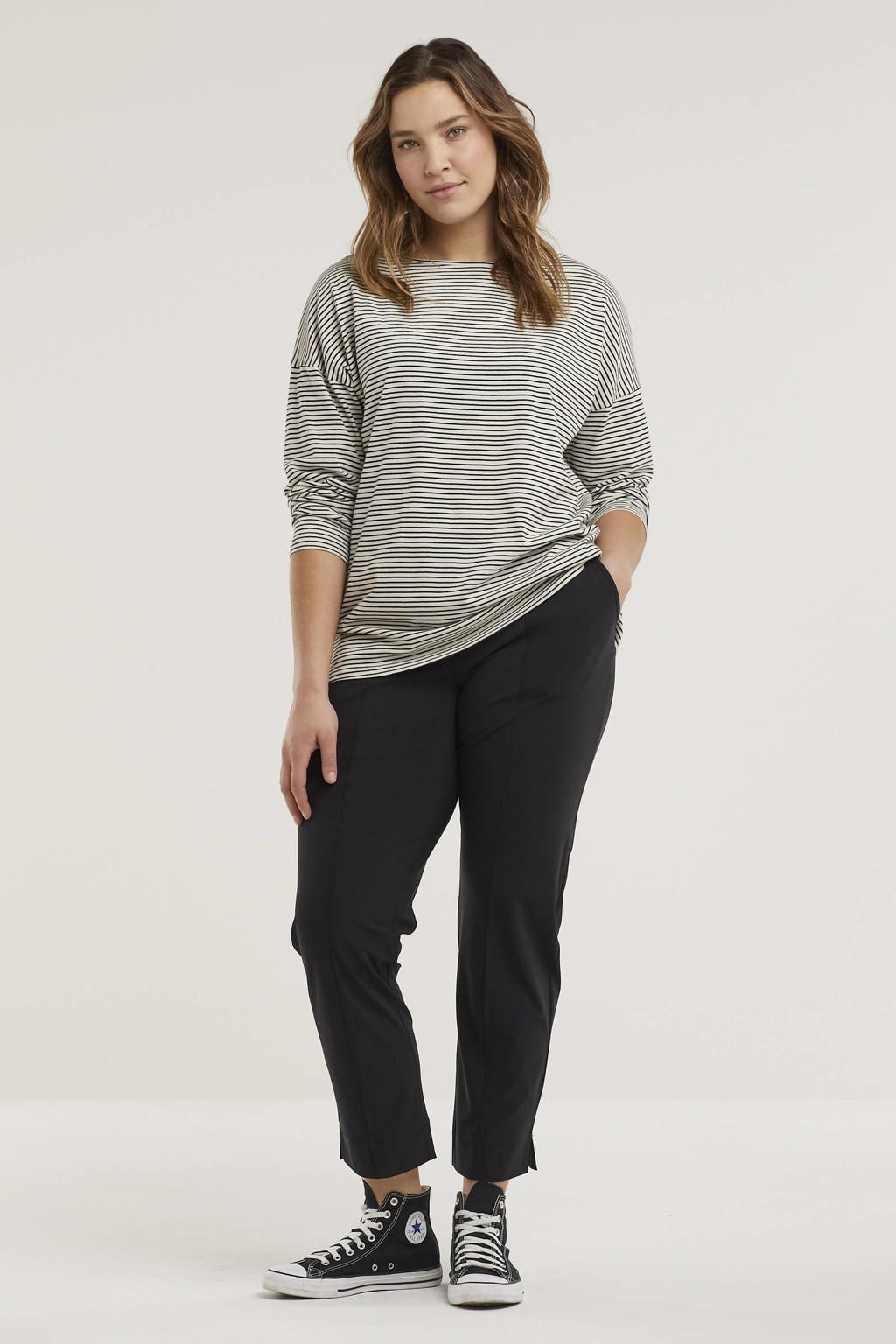 Plus Basics straight fit broek van travelstof zwart