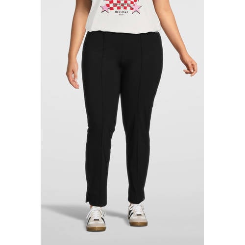 Plus Basics straight fit broek van travelstof zwart afbeelding