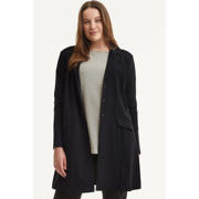 thumbnail: Zwarte dames Plus Basics lange blazer van travelstof met effen, lange mouwen, reverskraag en knoopsluiting
