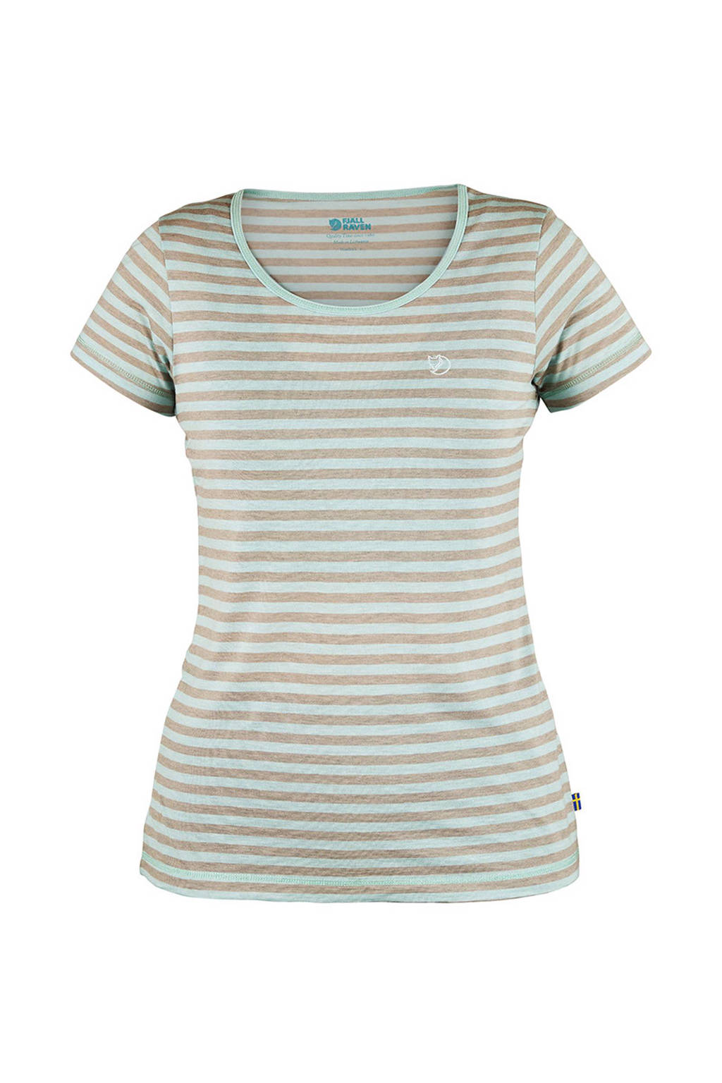 Fjällräven High Coast gestreept outdoor T-shirt met wol, Mintgroen/lichtbruin