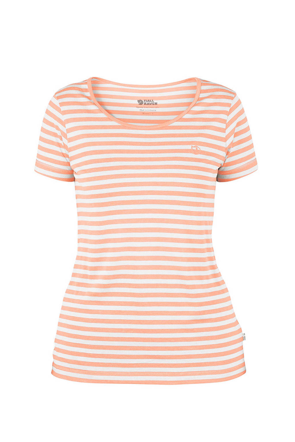 Fjällräven High Coast gestreept outdoor T-shirt met wol, Zalm/ecru