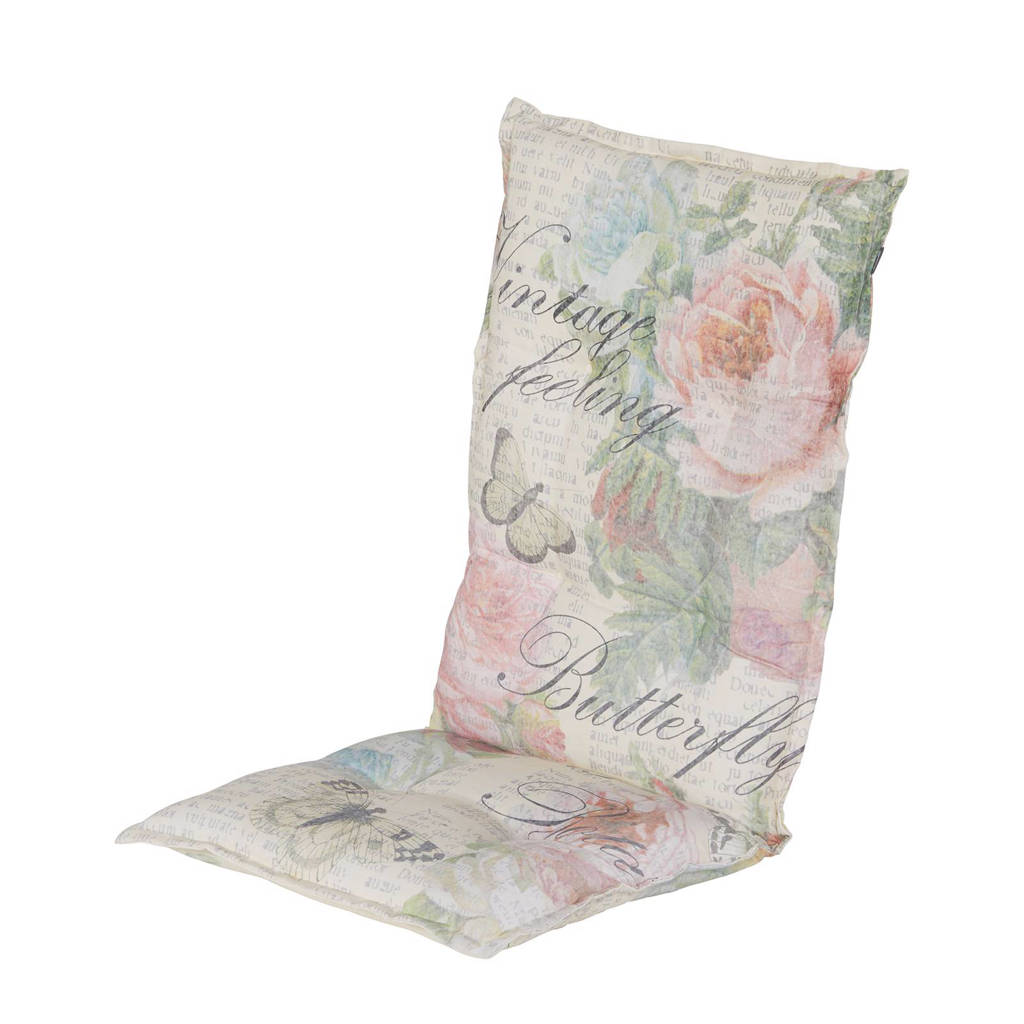 Hartman tuinkussen Butterfly (hoge rug, set van 2), Creme/Pastel roze/Groen