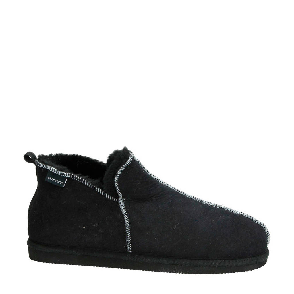 BeComfy Unisex Warme Leren Wollen Pantoffels Vrouwen Mannen Winter Gevoerde Suède Pantoffels 36-46 EU (Zwart, EU-systeem voor schoenmaten, Volwassene, Numeriek, Normaal, 45