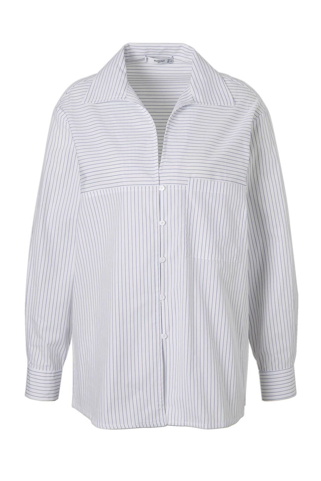 Mango gestreepte blouse, Wit/lichtblauw