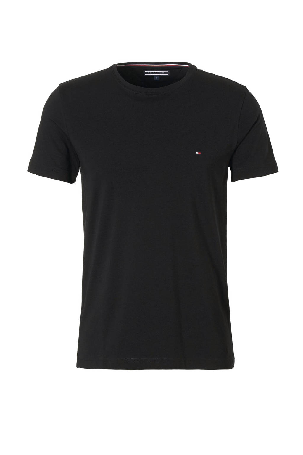 Zwarte heren Tommy Hilfiger T-shirt van katoen met korte mouwen en ronde hals