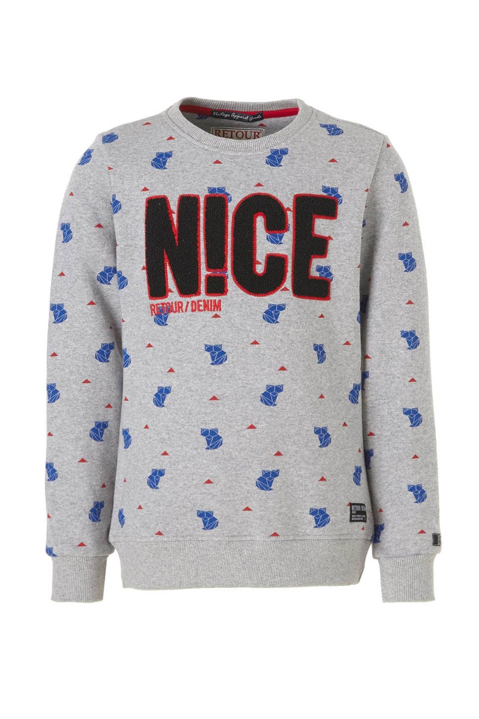 Retour Denim sweater, Grijs melange/blauw/rood