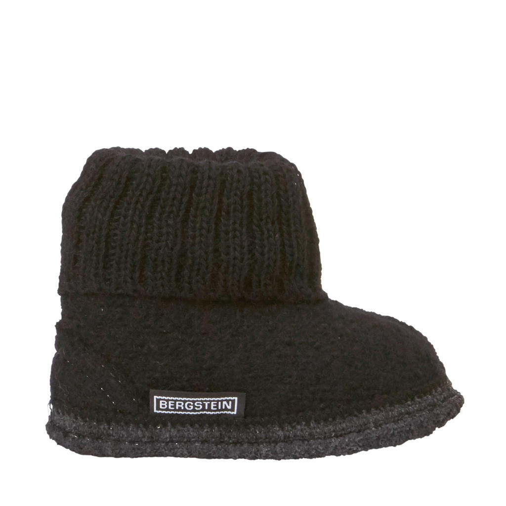 Zwart en antraciete jongens en meisjes Bergstein Cozy pantoffel van wol/latex met effen