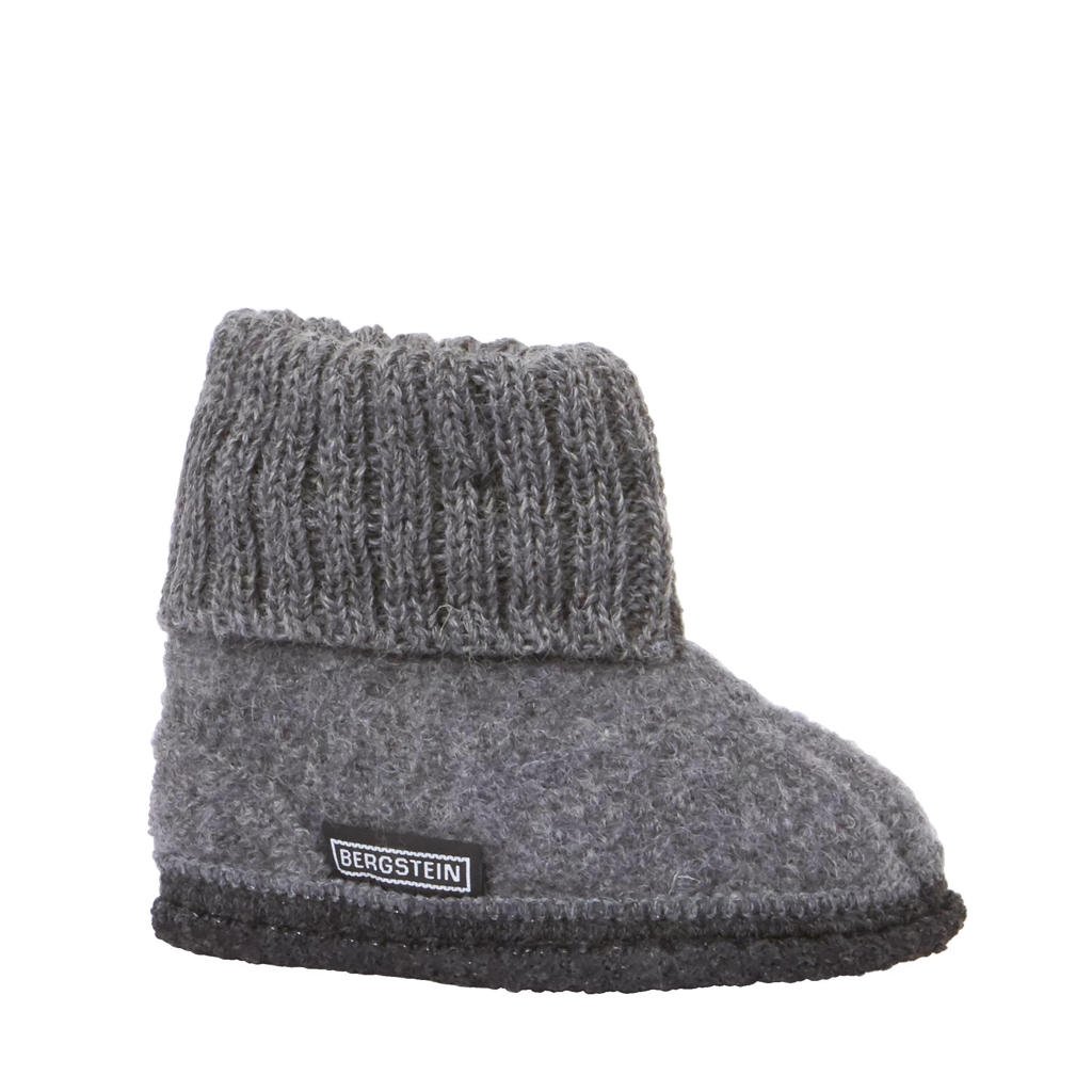 Antraciet en grijze jongens en meisjes Bergstein Cozy pantoffel van wol/latex