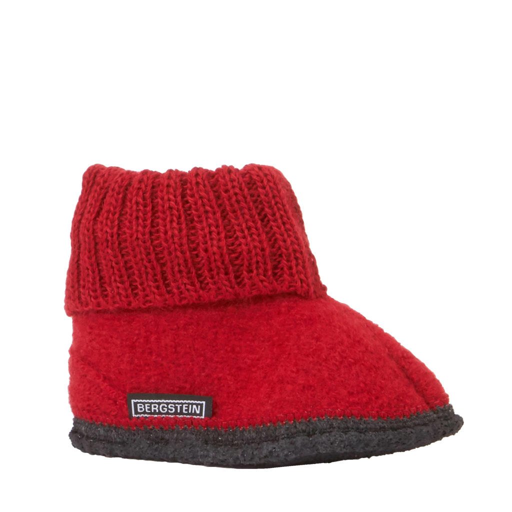 Donkerrood en antraciete jongens en meisjes Bergstein Cozy pantoffel van wol/latex