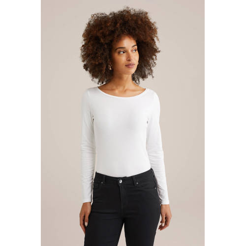WE Fashion longsleeve met elastisch katoen wit afbeelding