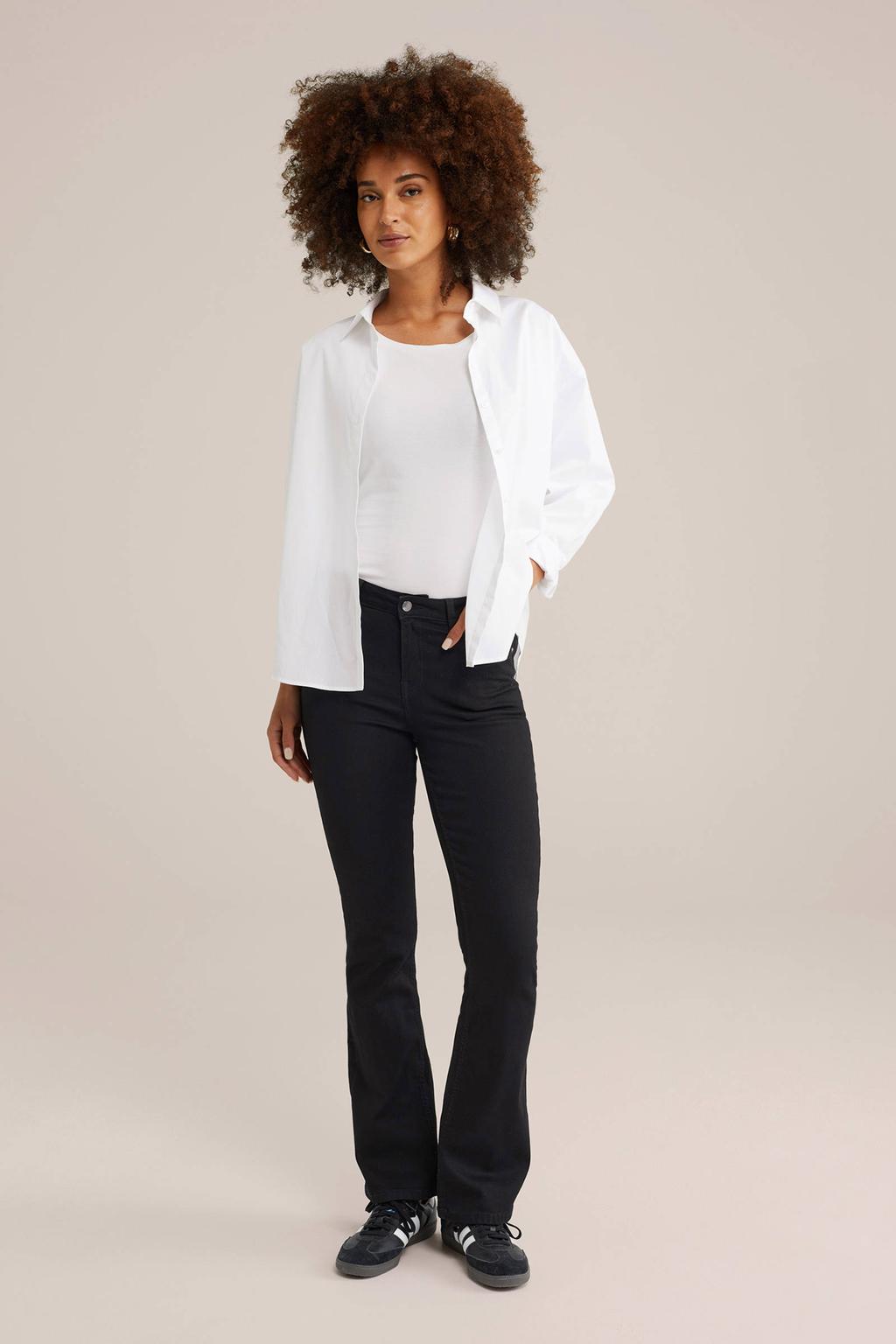 WE Fashion longsleeve met elastisch katoen wit