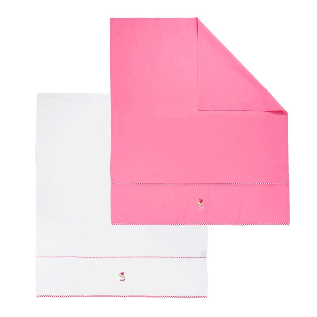 lief! ledikantlaken 100x150 cm wit/roze (2 stuks), Roze/wit